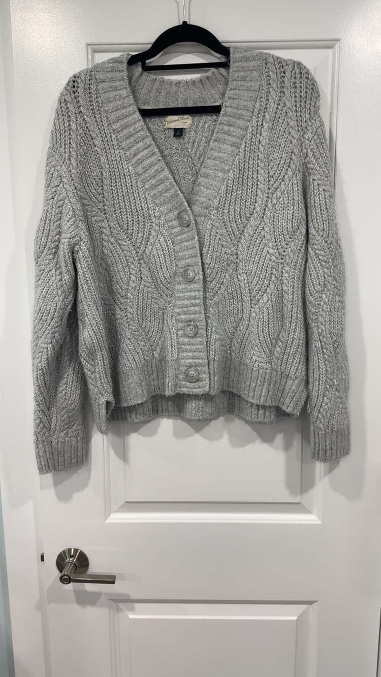 Universal Thread Women's Gray Cable Lurex Cardigan Sweater XL